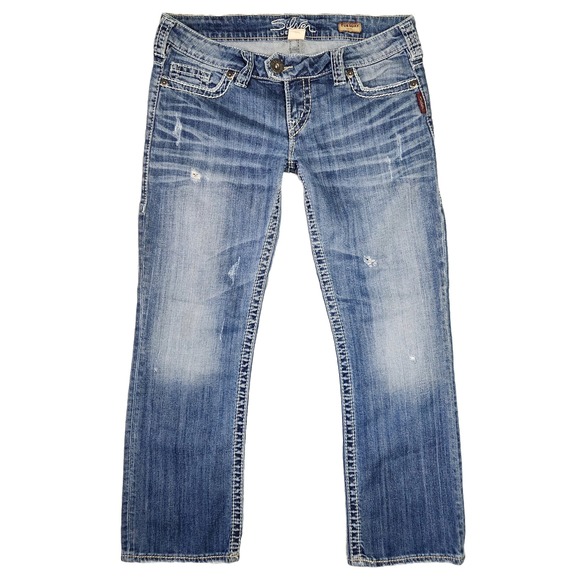 Vtg Silver Jeans Tuesday Capri Womens 29 Low Distressed Thick Stich‎ Western Y2k - Picture 1 of 8